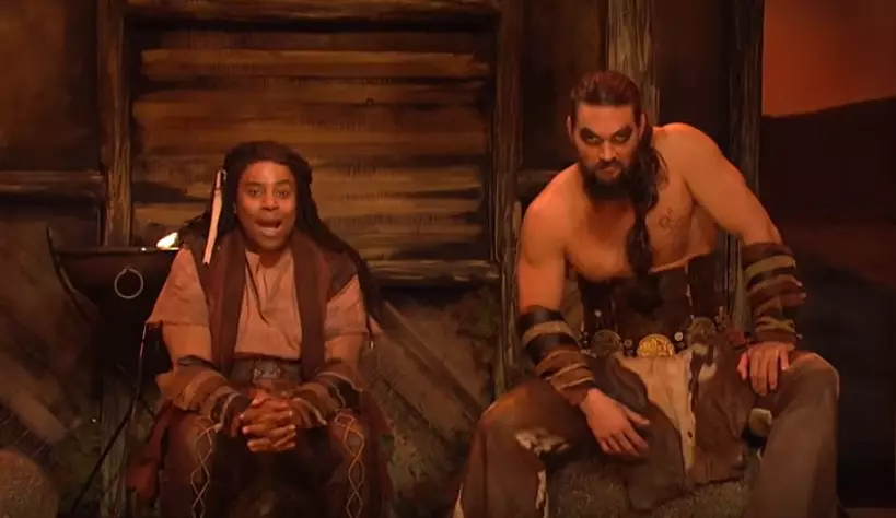 Momoa joined the cast to host a show on the Dothraki Public Access TV channel.