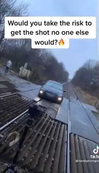 The clip showed the car parked on the the Oaks level crossing, at Bromleys Cross, Bolton.