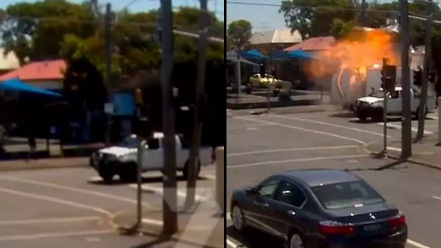 People Baffled As 'Time Traveller' Vanishes Moments Before Truck Explodes