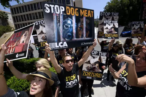 Protestors against the dog meat trade in Los Angeles.