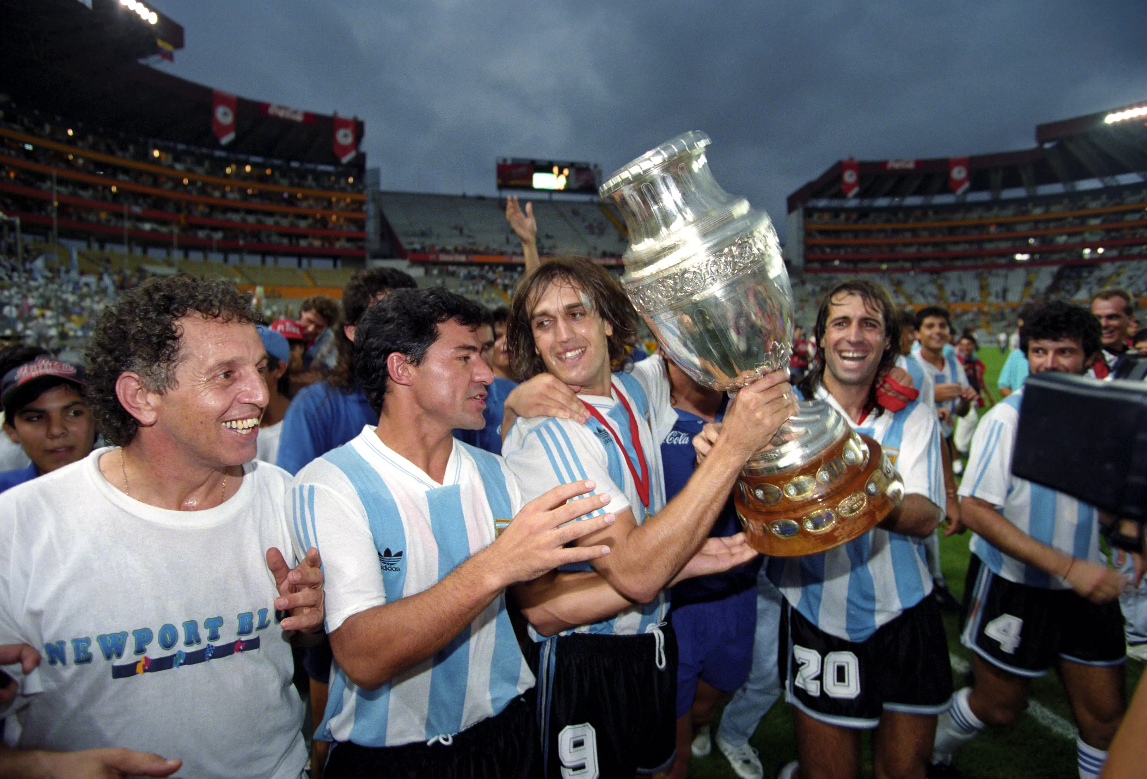 Gabriel Batistuta with the Copa America trophy last time Argentina won it. Image: PA Images