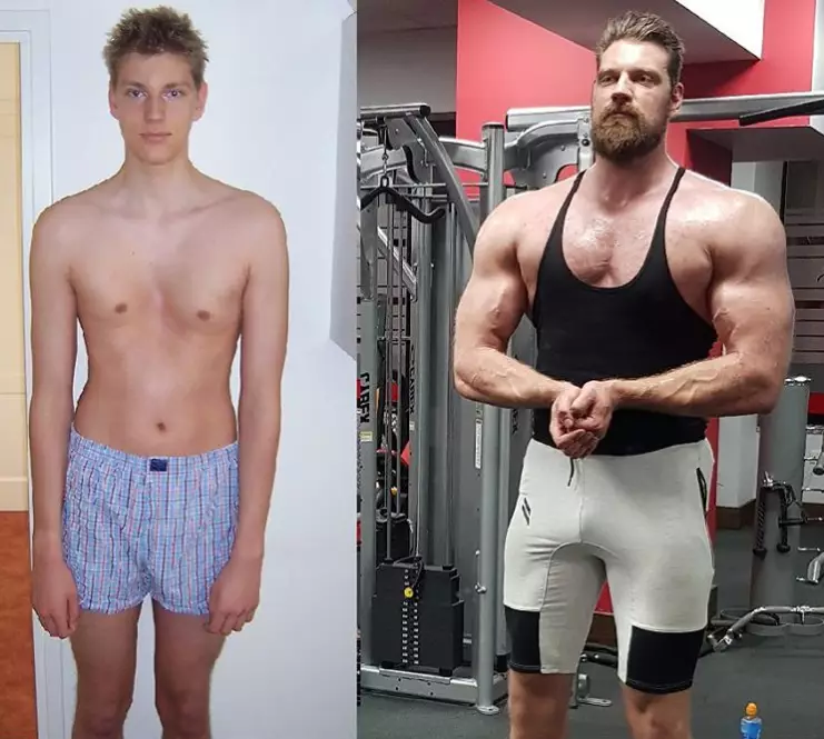 Richters before and after his transformation into the Dutch Giant.