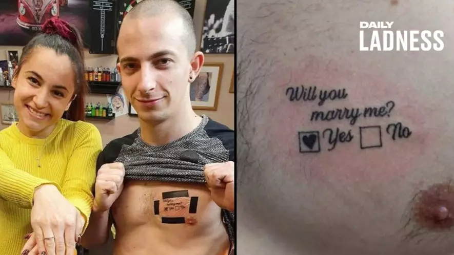 Brave Man Proposes To Girlfriend With Yes Or No Tick Box Tattoo For Her To Fill In
