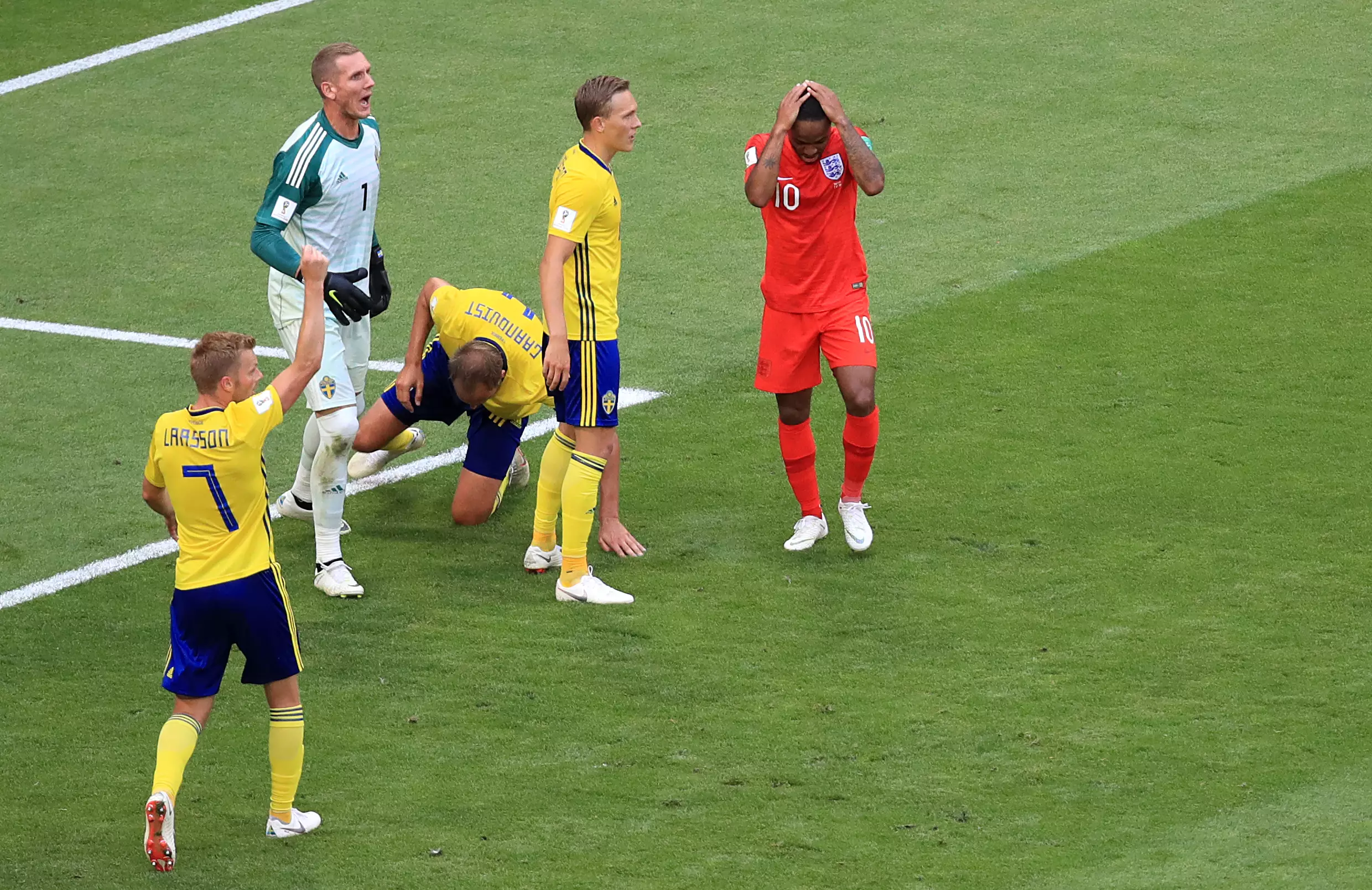 England's Raheem Sterling after missing a chance against Sweden.