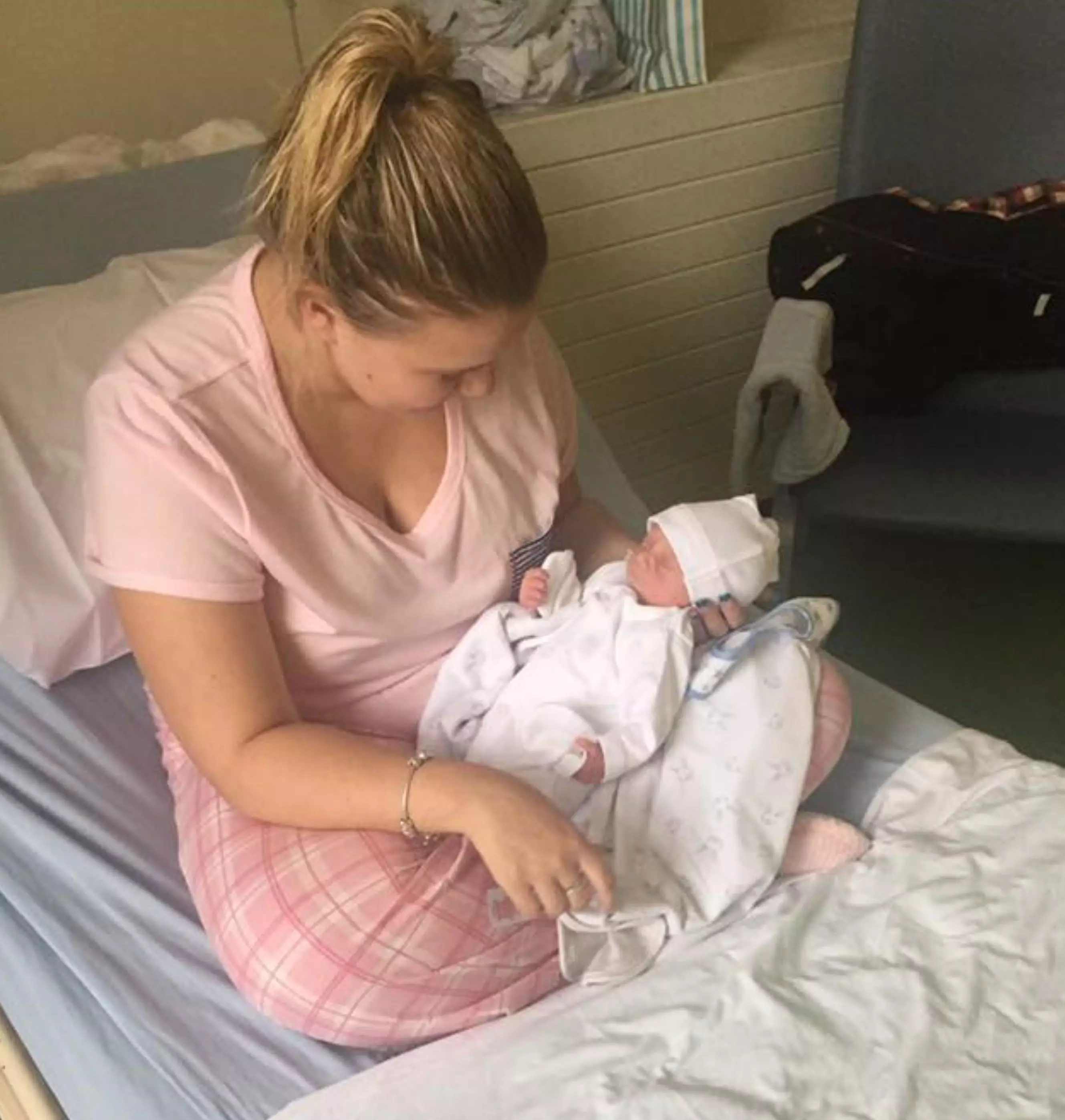 Courtney was told she was having a surprise baby and was then holding him just seven hours later (