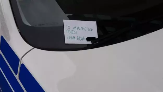 Young Boy Leaves Note Thanking Officers On Police Car In Manchester