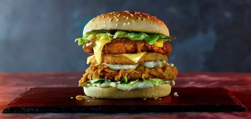 The Hacker Burger features a hash brown, chicken zinger fillet AND chicken fillet.