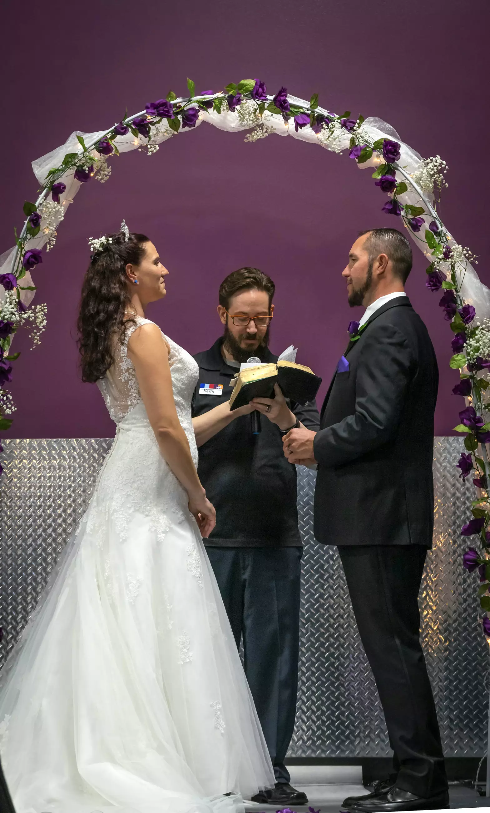 The couple got hitched at their local gym, which they say has helped them overcome their drug addiction.
