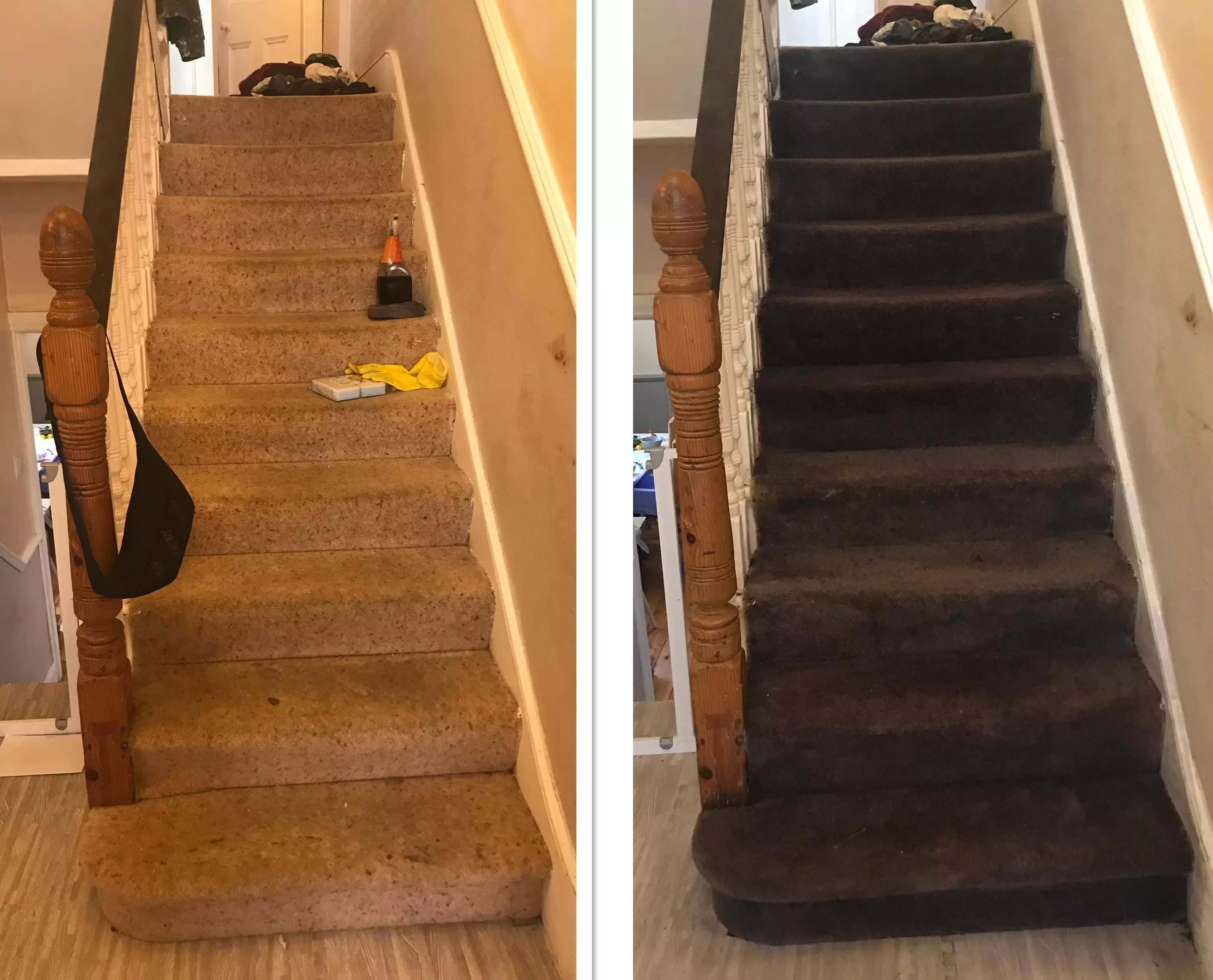 Abbie transformed her staircase with £5 bottles of carpet dye from Wilko (