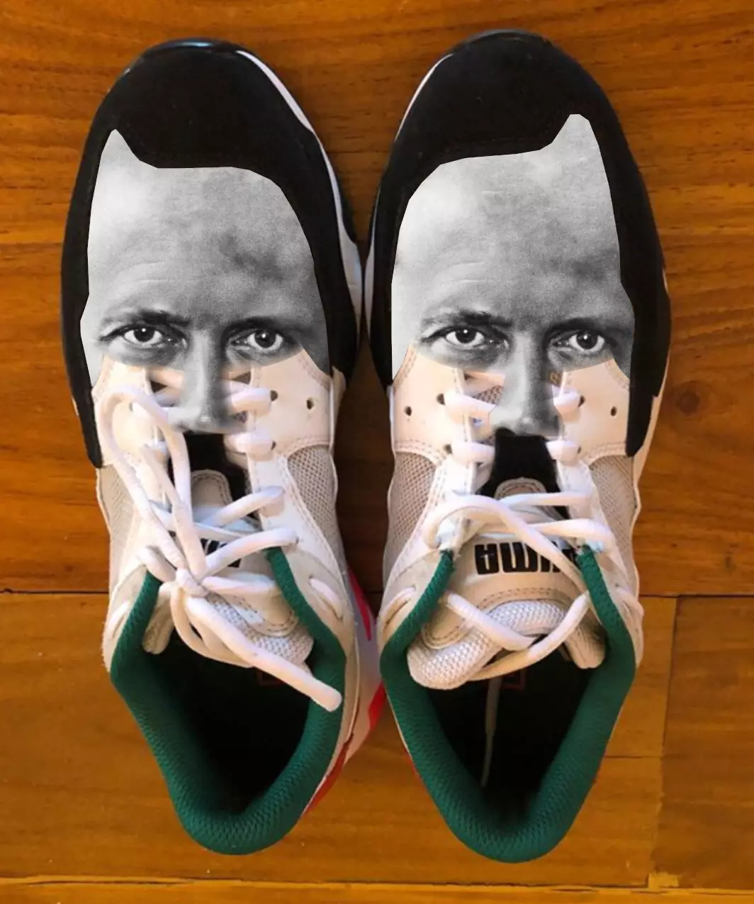 The Nazi leader superimposed over the top of the trainers.