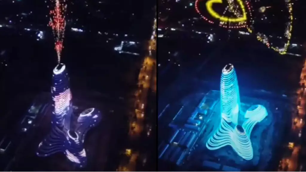 Firework Display On New Skyscraper Looks Like Ejaculating Penis