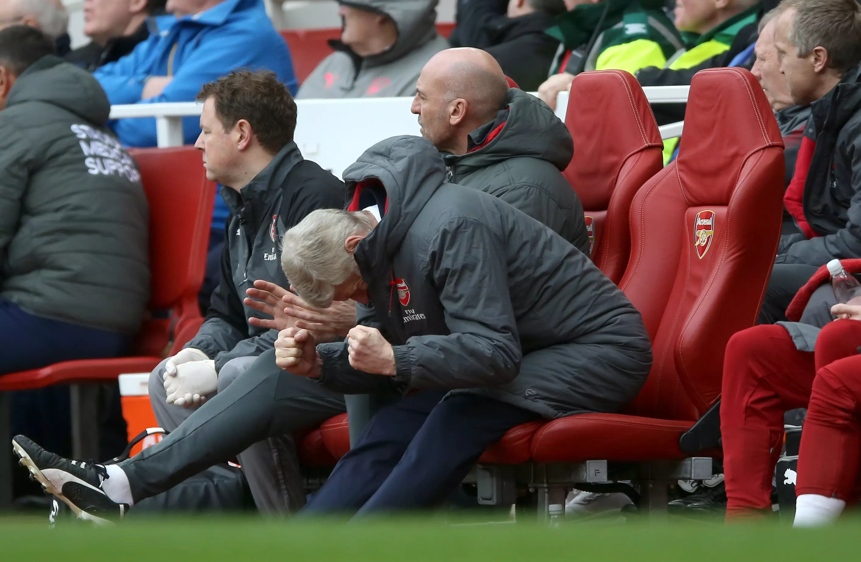 Wenger gestures on the touchline. Image: PA