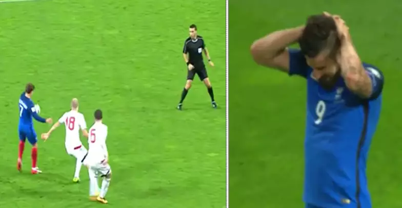 WATCH: Olivier Giroud Denies Antoine Griezmann One Of The Greatest Assists Ever 