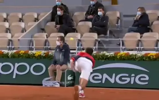 Djokovic accidentally struck the linesperson with a ball.