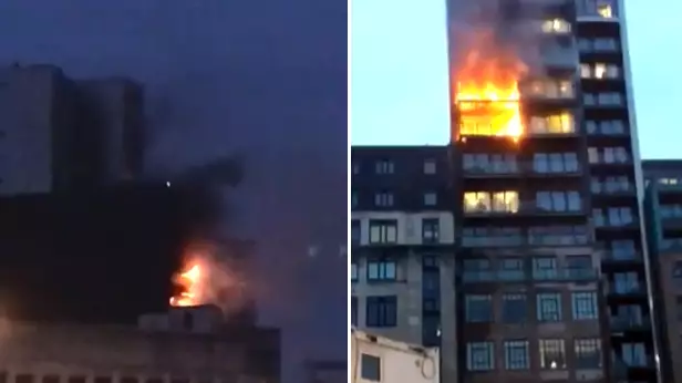 Manchester Firefighters Are Battling A Blaze On A 12 Storey Building 