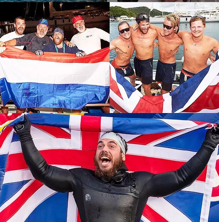 Clockwise from top left: race winners Dutch Atlantic Four; runners up Oar Inspiring; Ross Edgley after completing the Great British Swim.