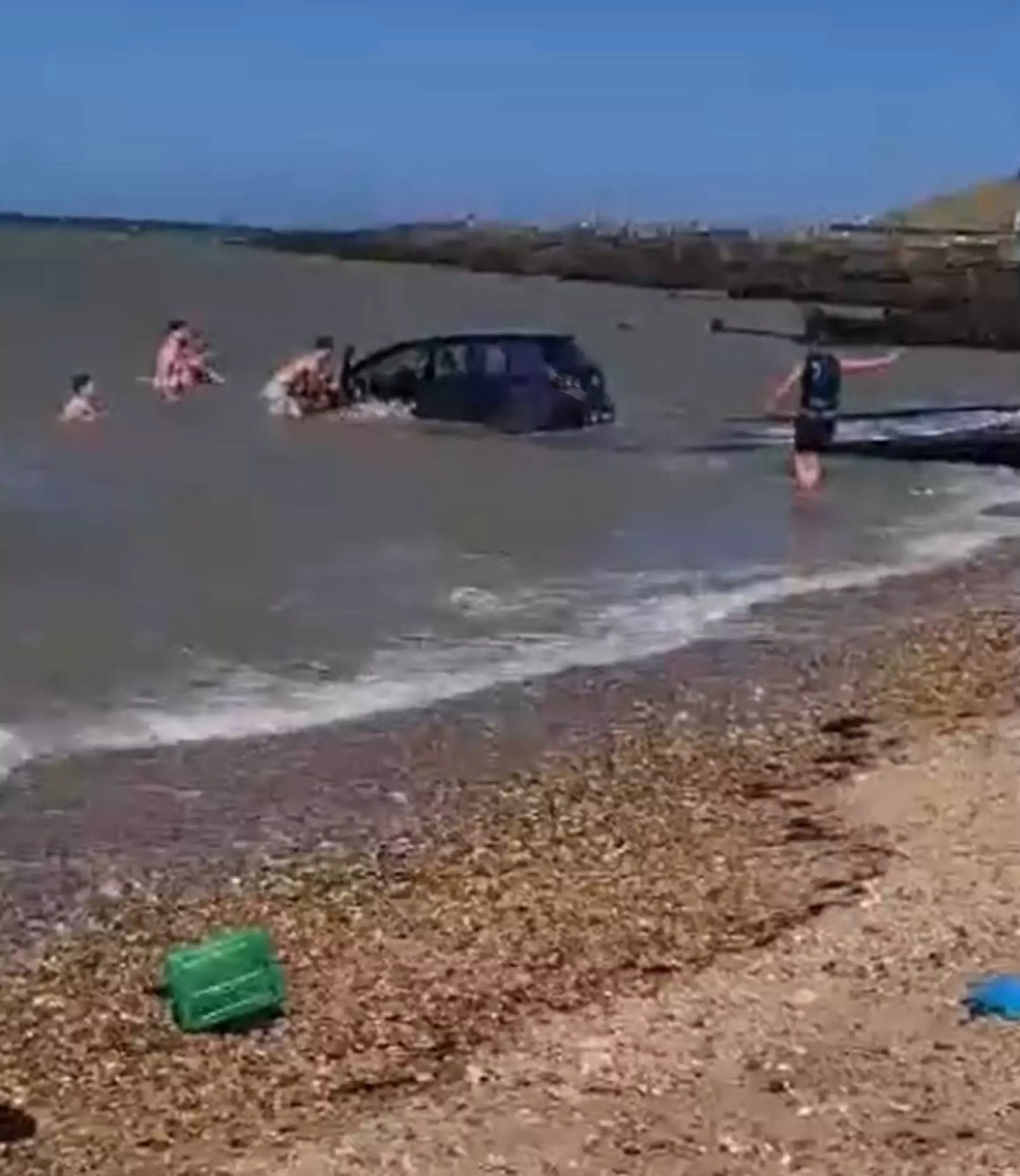 The Volkswagen was swept out to sea after it was parked too close to the water.