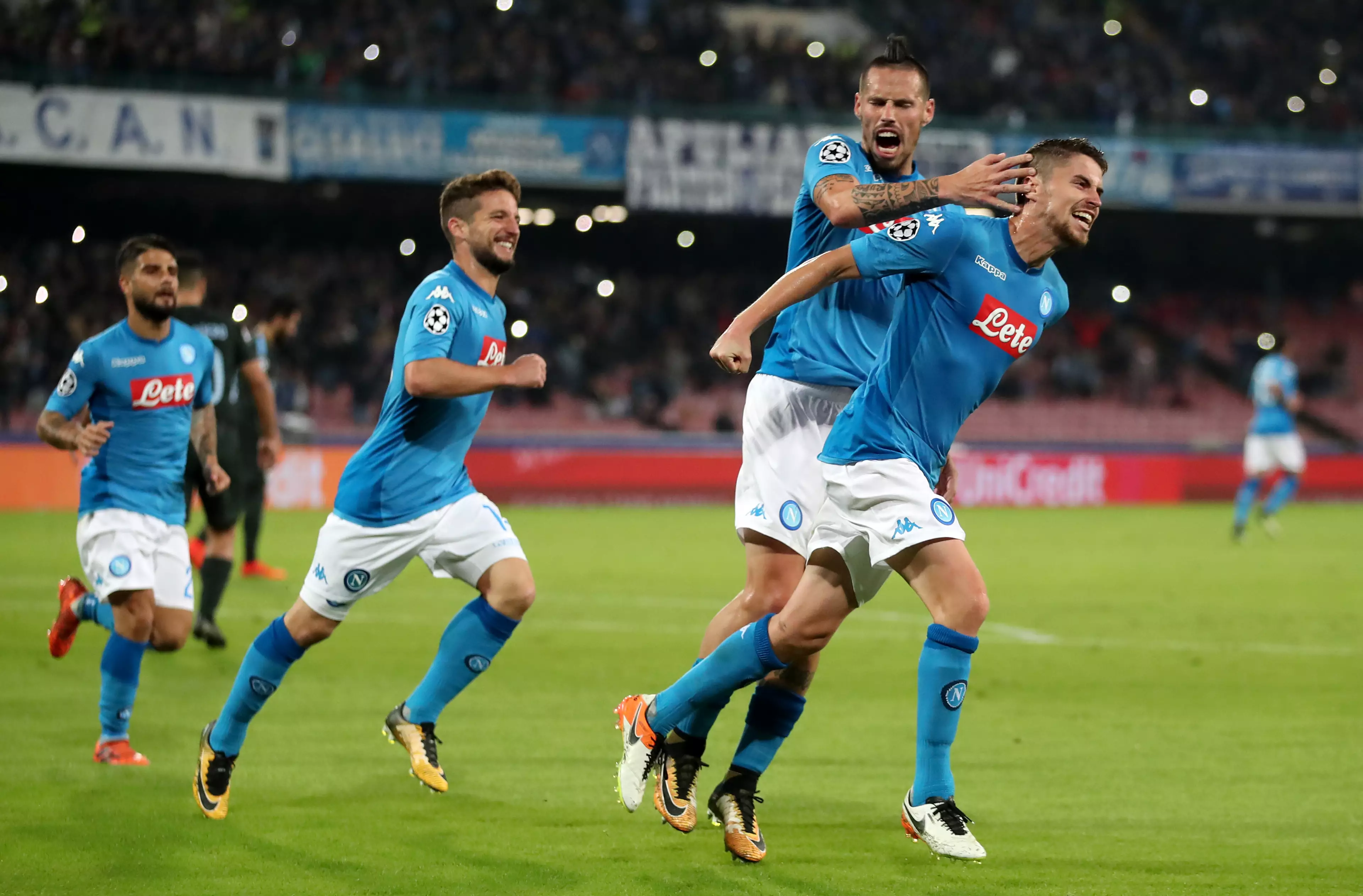 Jorginho celebrates scoring a goal for Napoli. Image: PA