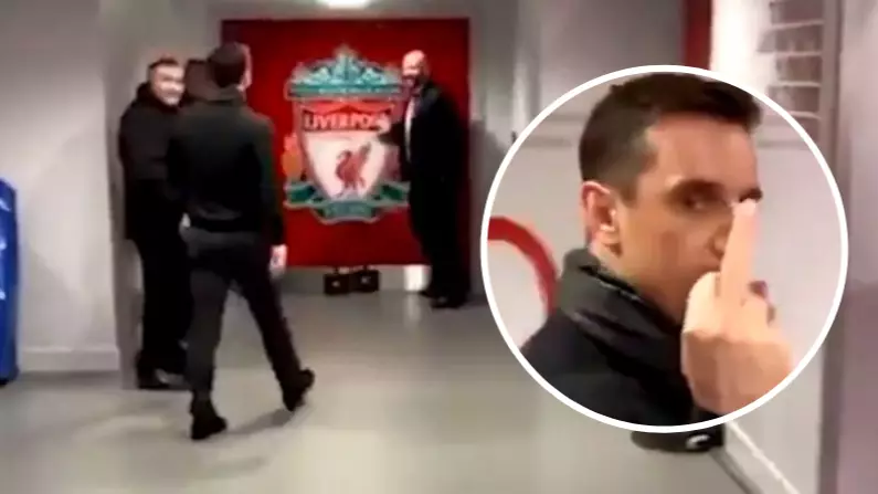 Gary Neville Loses His Head And Hilariously Walks Into Liverpool Dressing Room