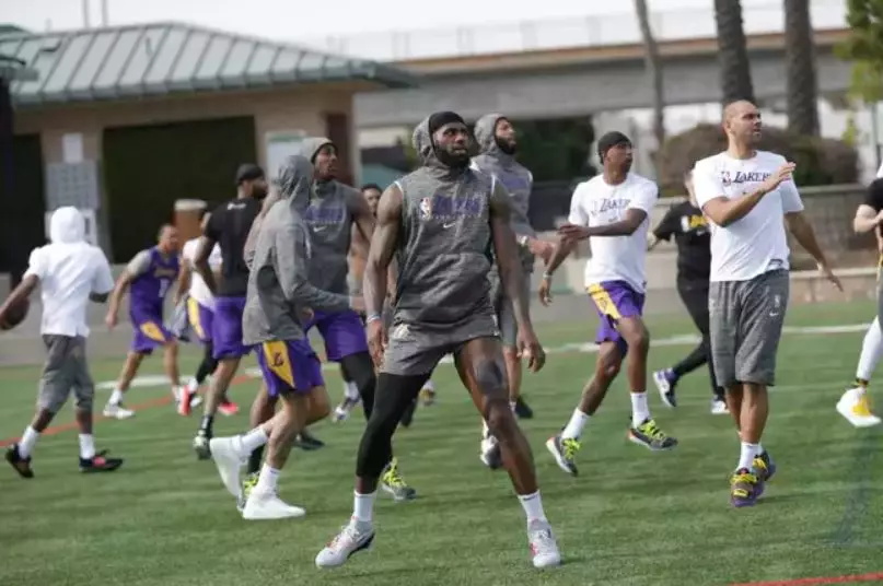 LeBron James showed off his tattoo during a training session.