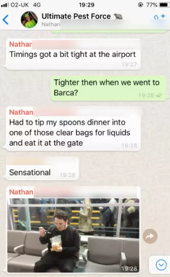 Photos of Nathan tucking into his meal were shared in a group chat.