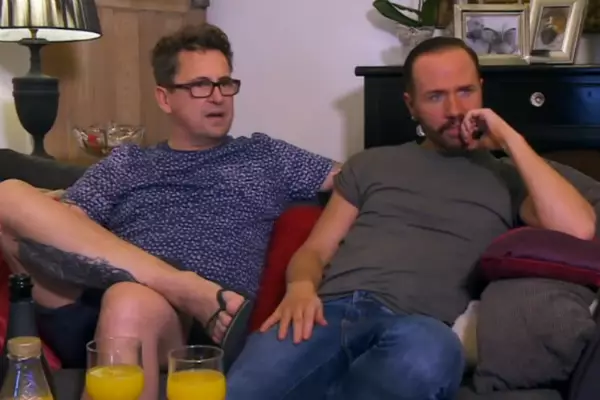 Chris Steede and Stephen Webb on their sofa in Channel 4's Gogglebox