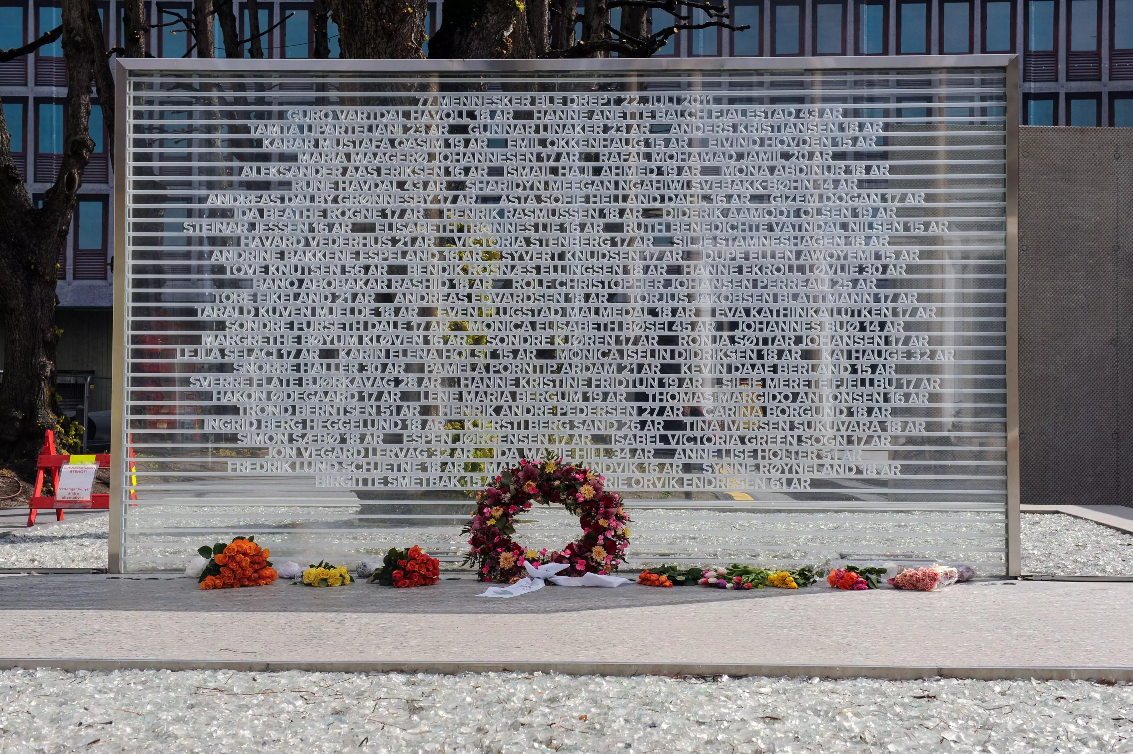 A memorial to the 77 victims in Oslo.