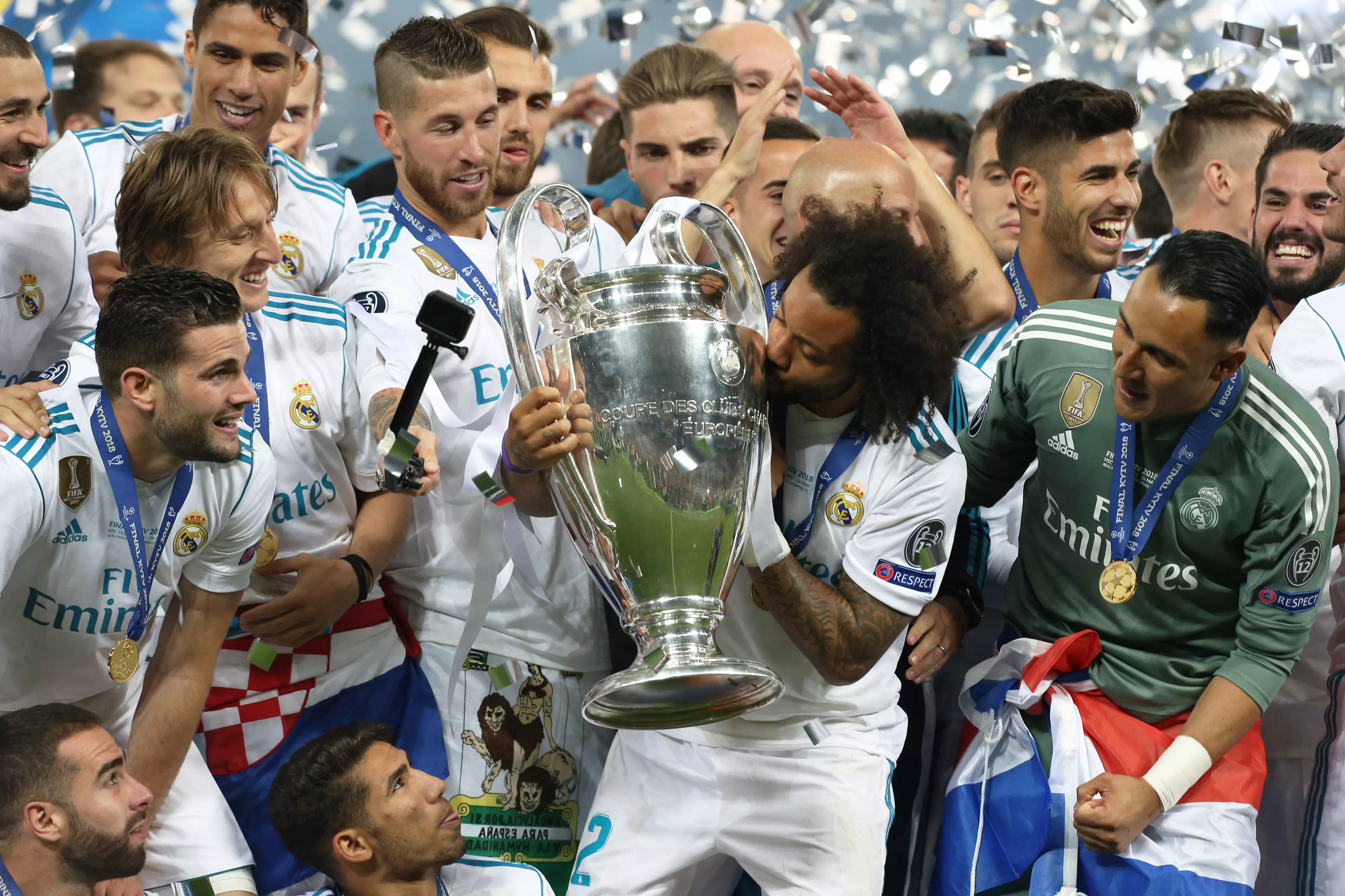PA: Marcelo celebrates winning the Champions League in 2018.