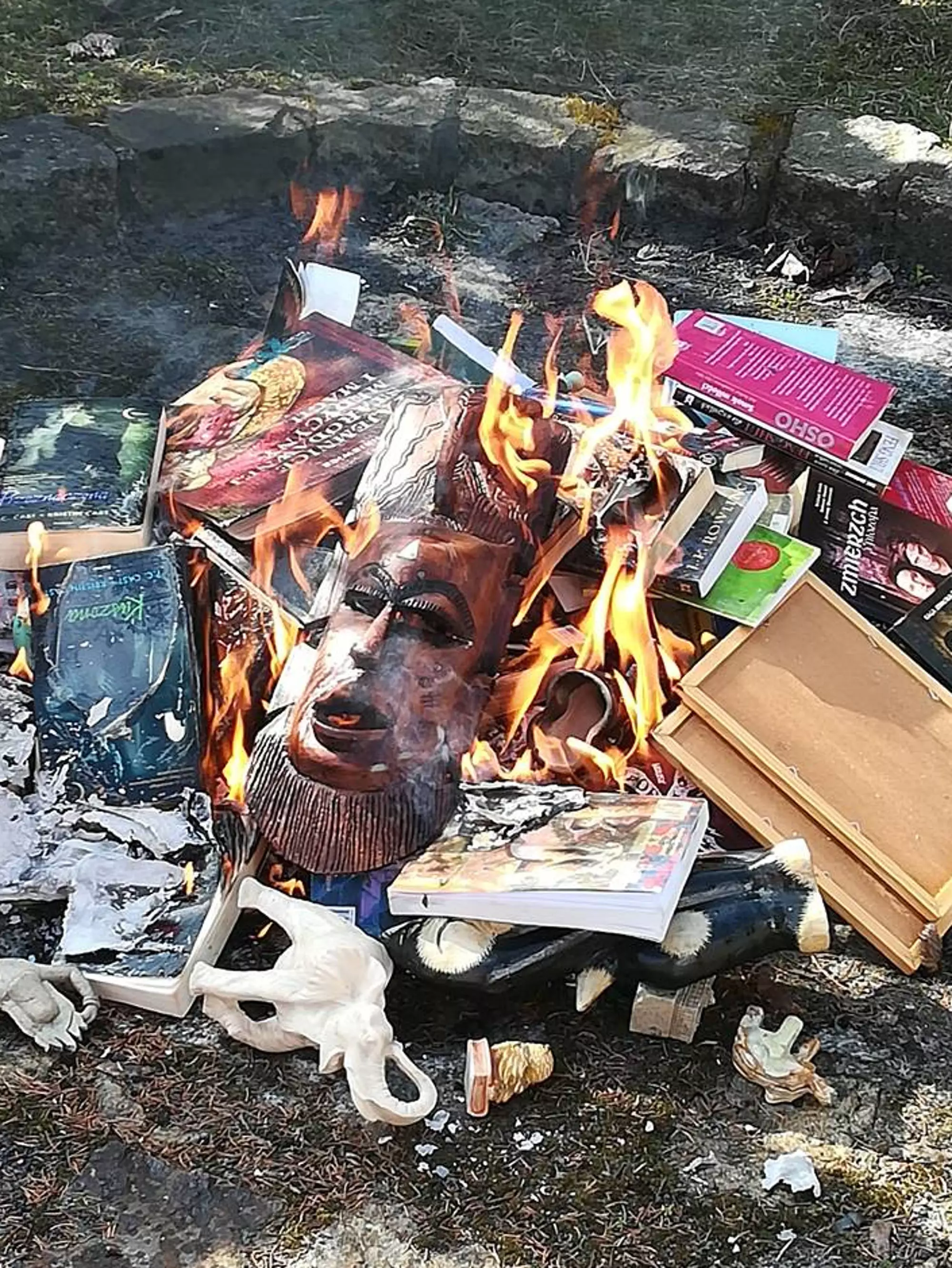 A self-development book by Indian guru Osho and a Hello Kitty umbrella were also seen in the fire.