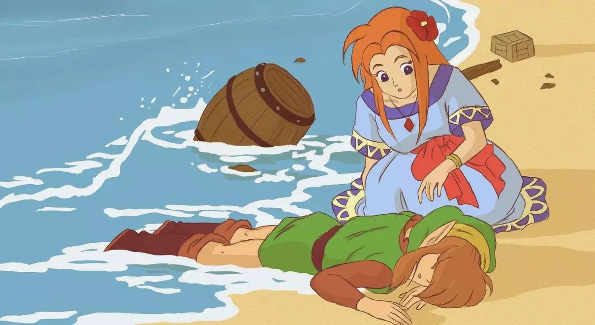 Link's Awakening artwork depicting Link and Marin