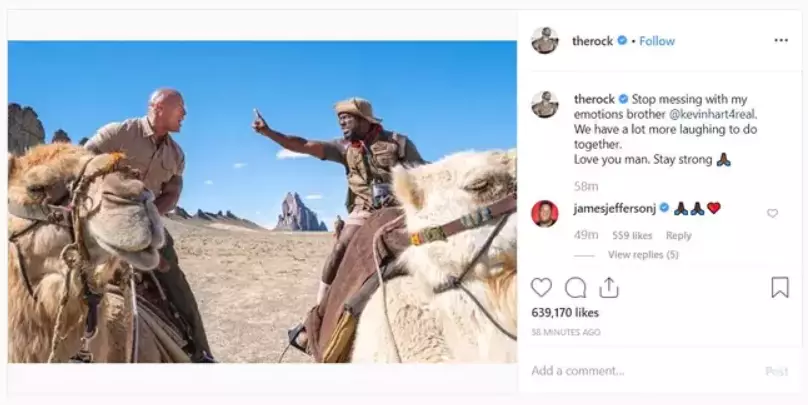 The Rock showed his support on Instagram.