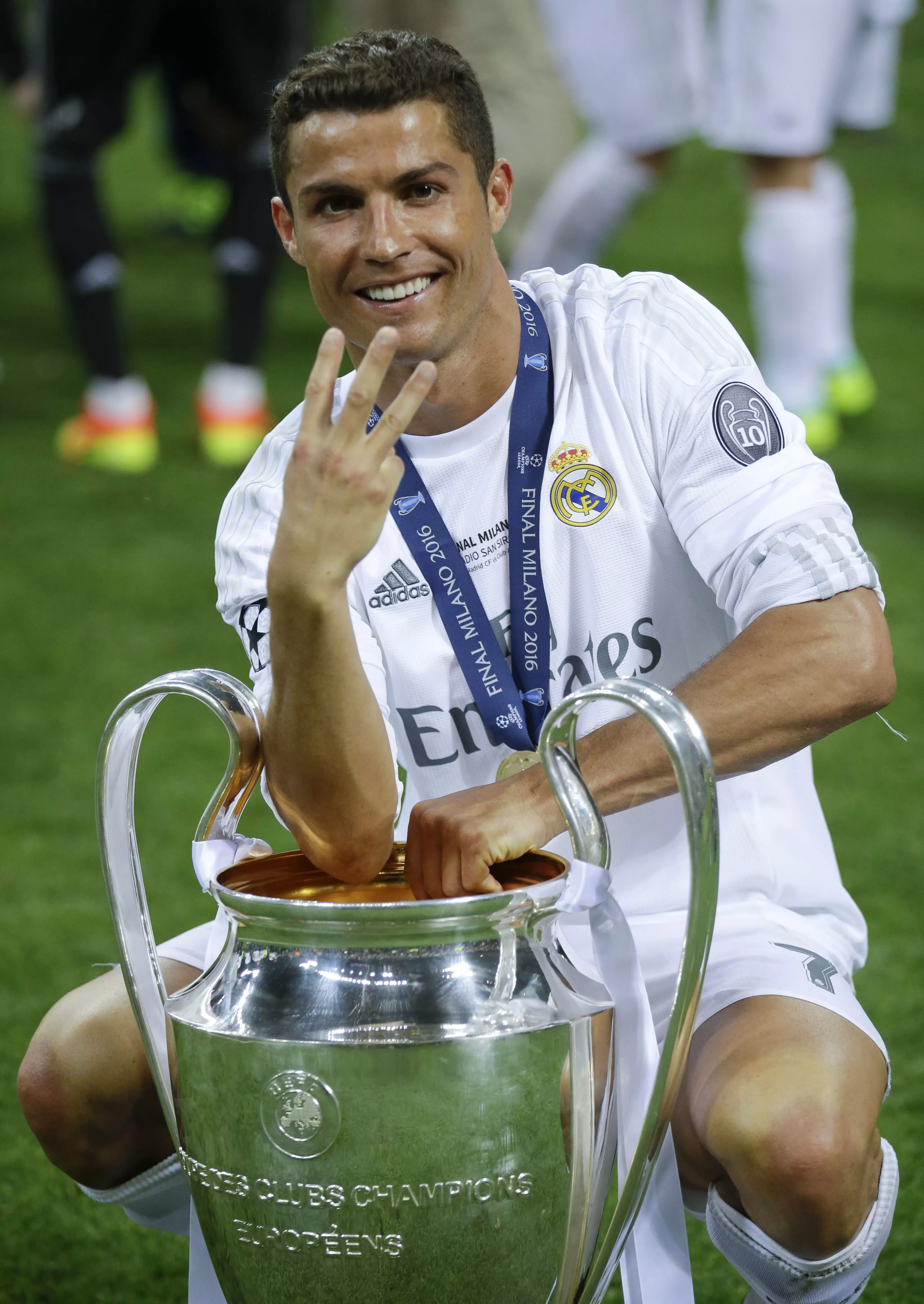Ronaldo with his third Champions League in a row. Image: PA Images