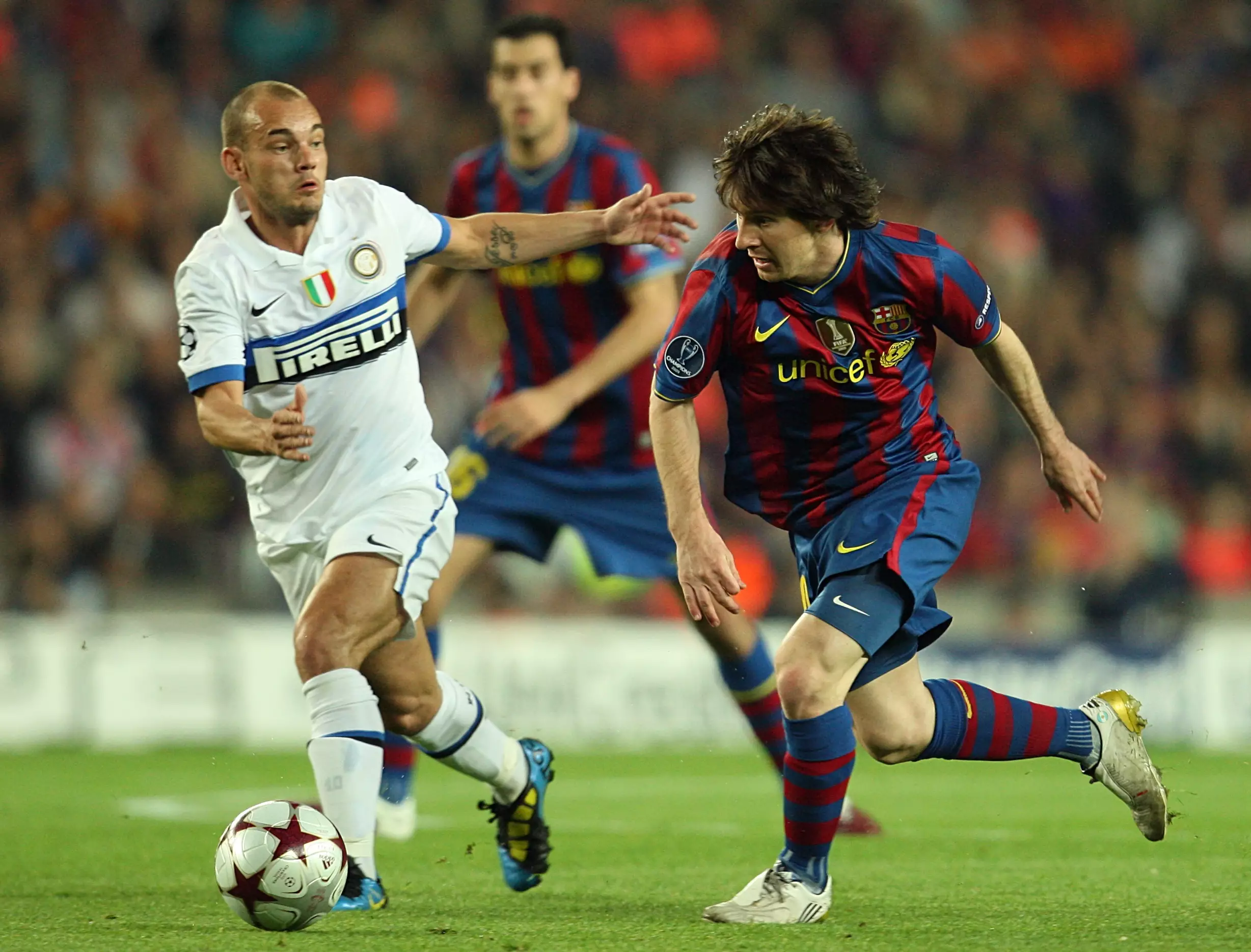Sneijder faced Messi in the Champions League semi-final in 2010. Image: PA Images