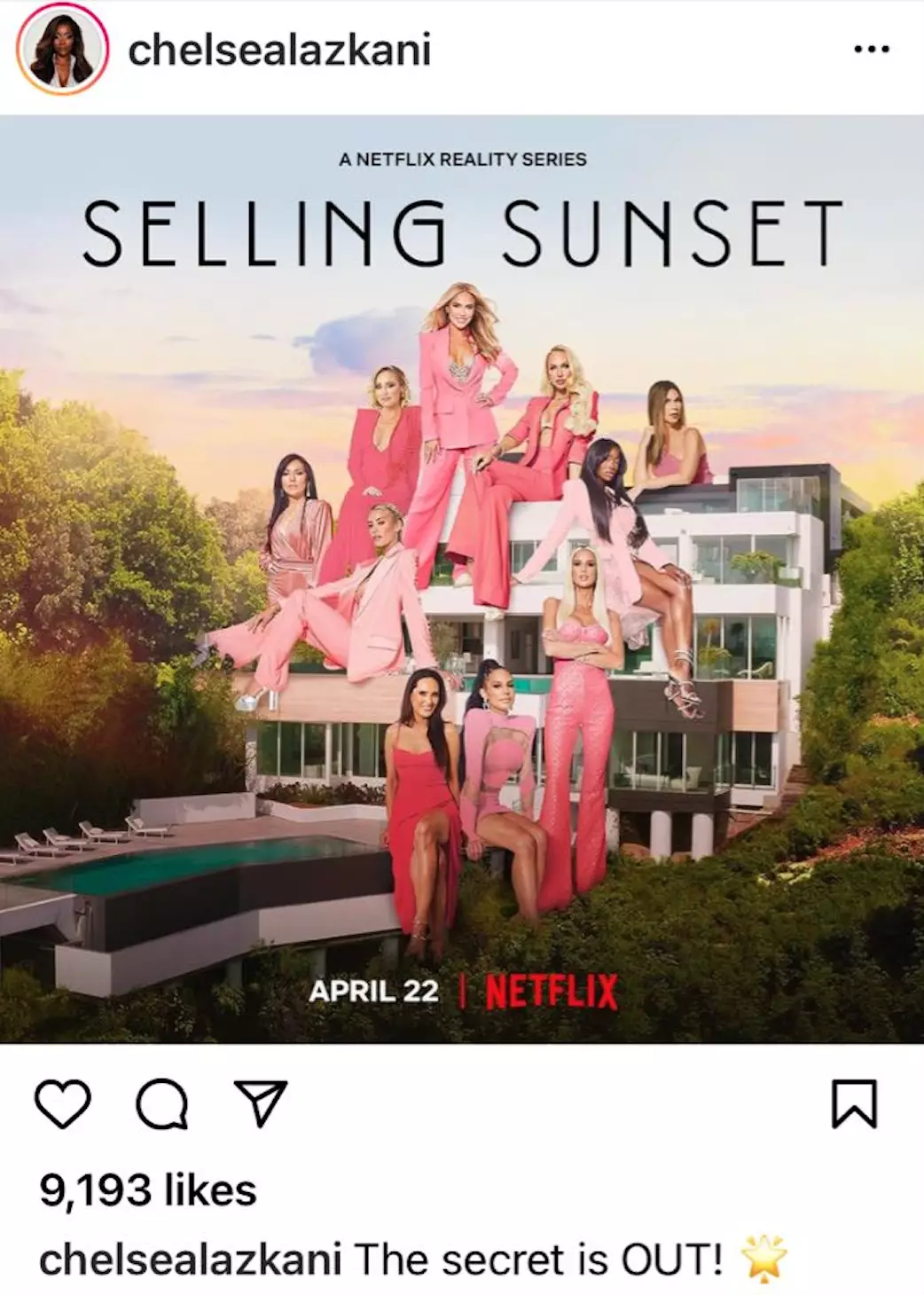 Selling Sunset's Chelsea Lazkani celebrated on Instagram. (