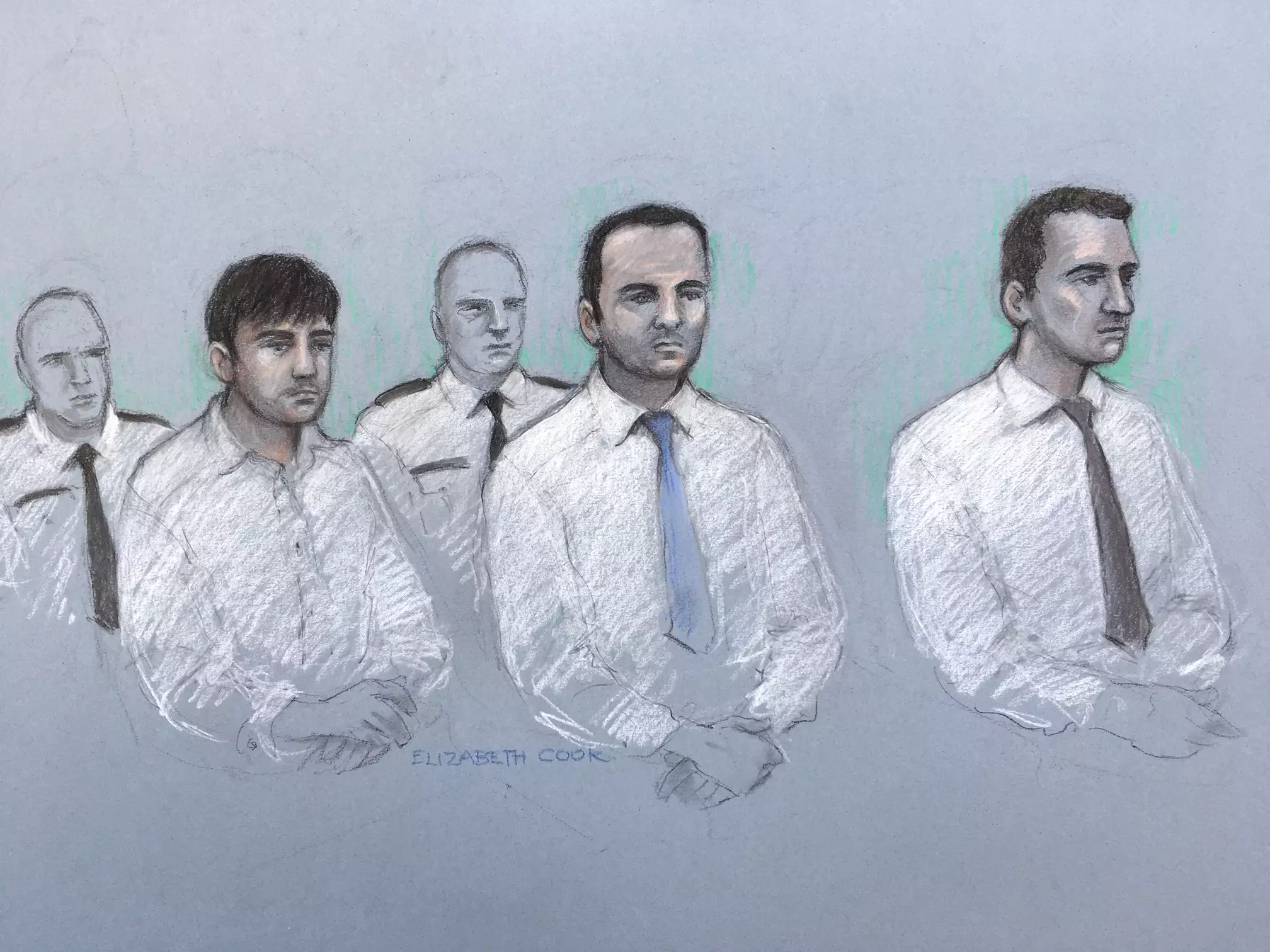 Long, Cole and Bowers sketched in court (