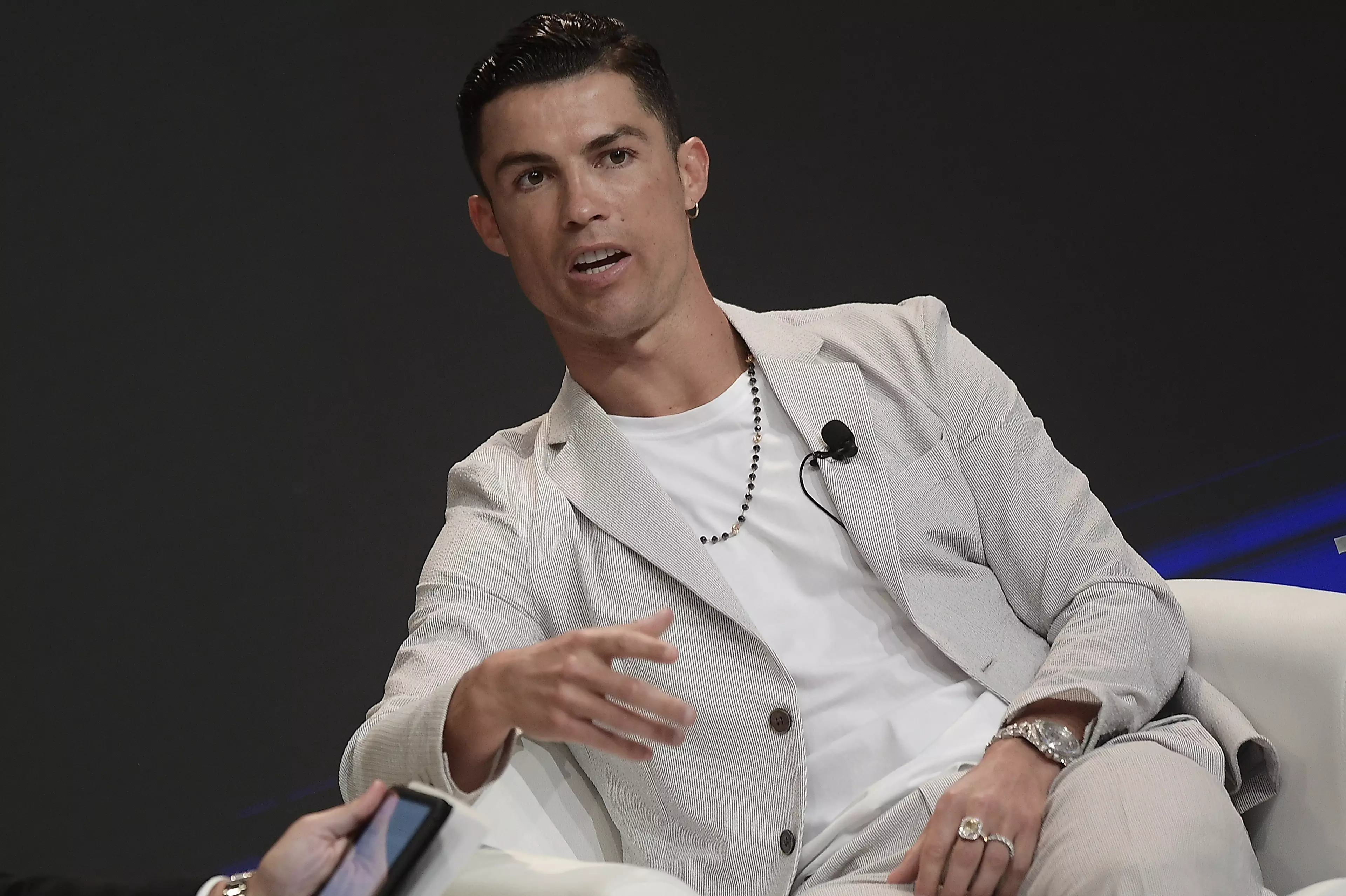Ronaldo looking like he's being interviewed about his latest acting role. Image: PA Images
