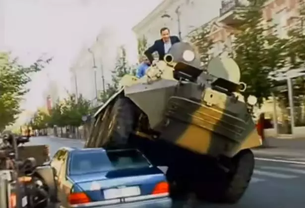 Mayor In Vilnius, Lithuania, Runs Over Car In Tank To Prove Parking Point 