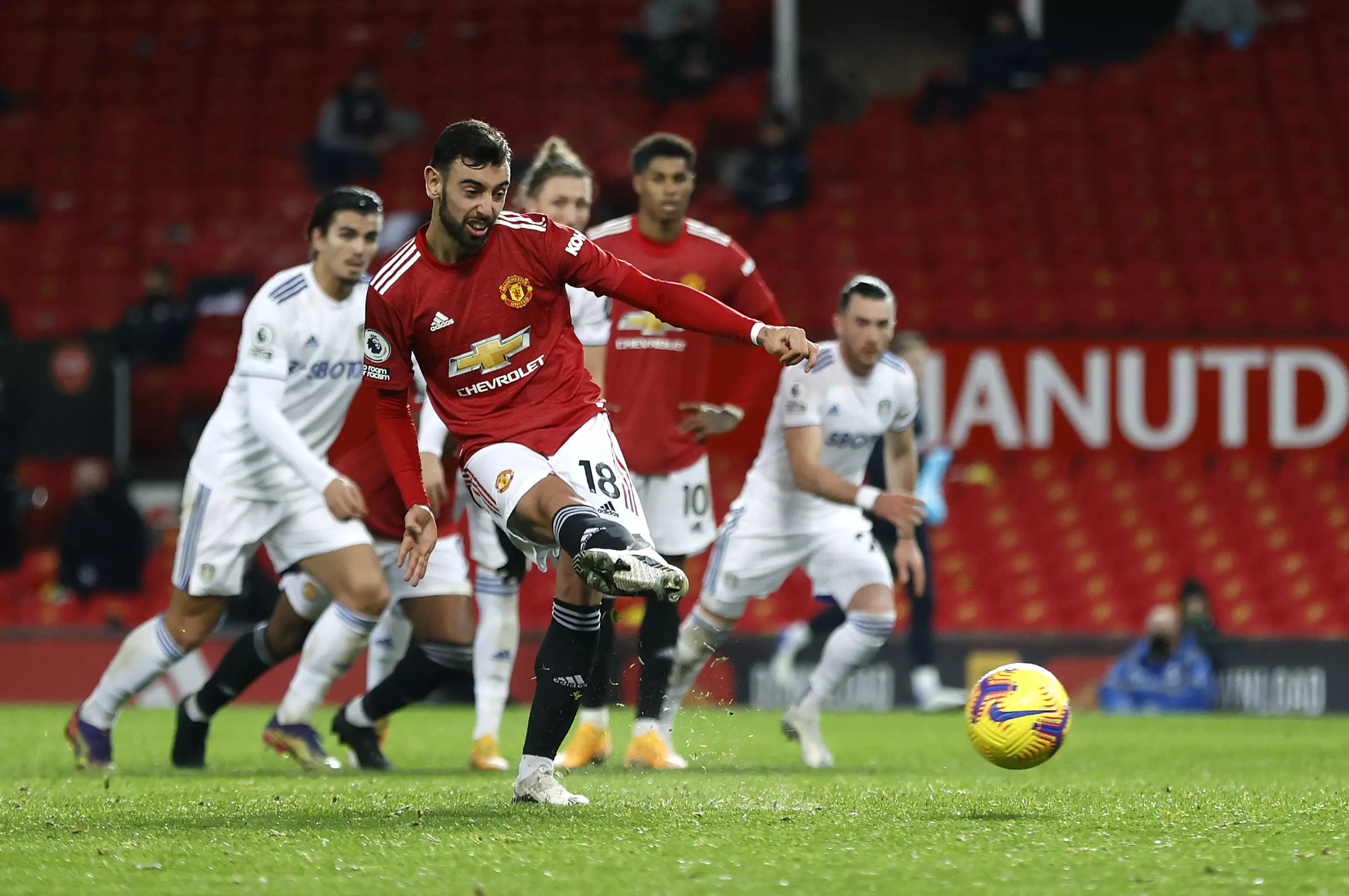 Bruno Fernandes scores a penalty against Leeds United but it wouldn't have changed the result. Image: PA Images