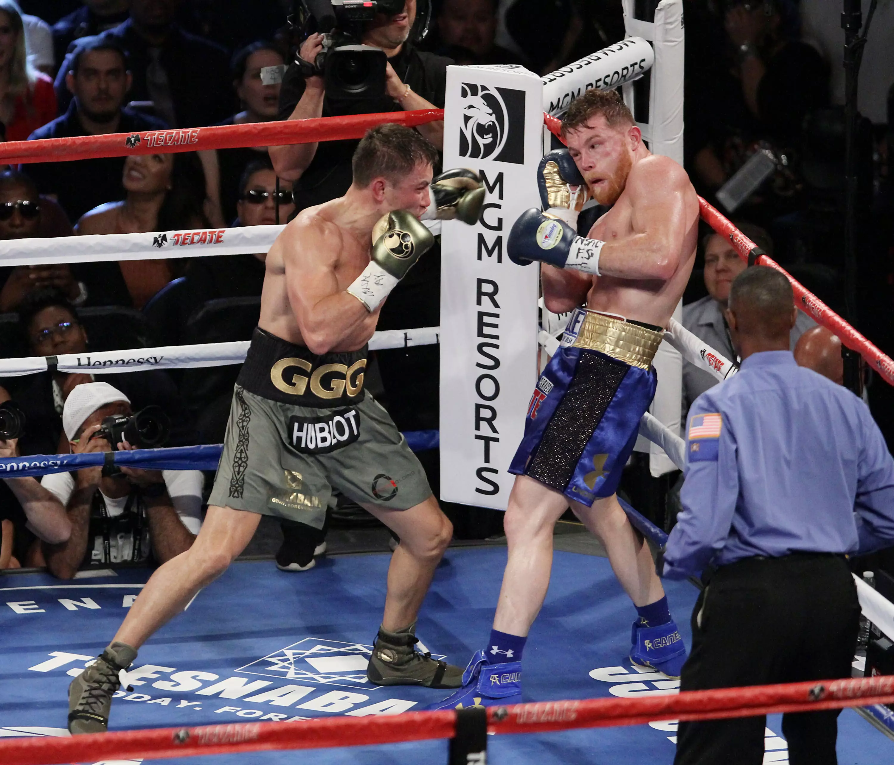 Canelo and GGG during their first fight. Image: PA