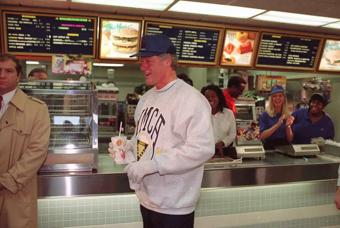 Bill Clinton at McDonald's in Little Rock, Arkensaw, 1993.