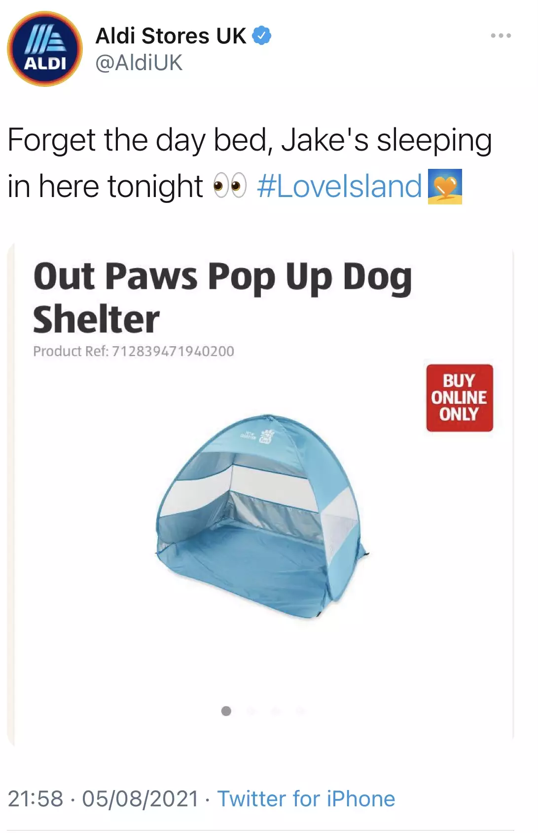 Aldi made a dig at Love Island's Jake on Twitter (