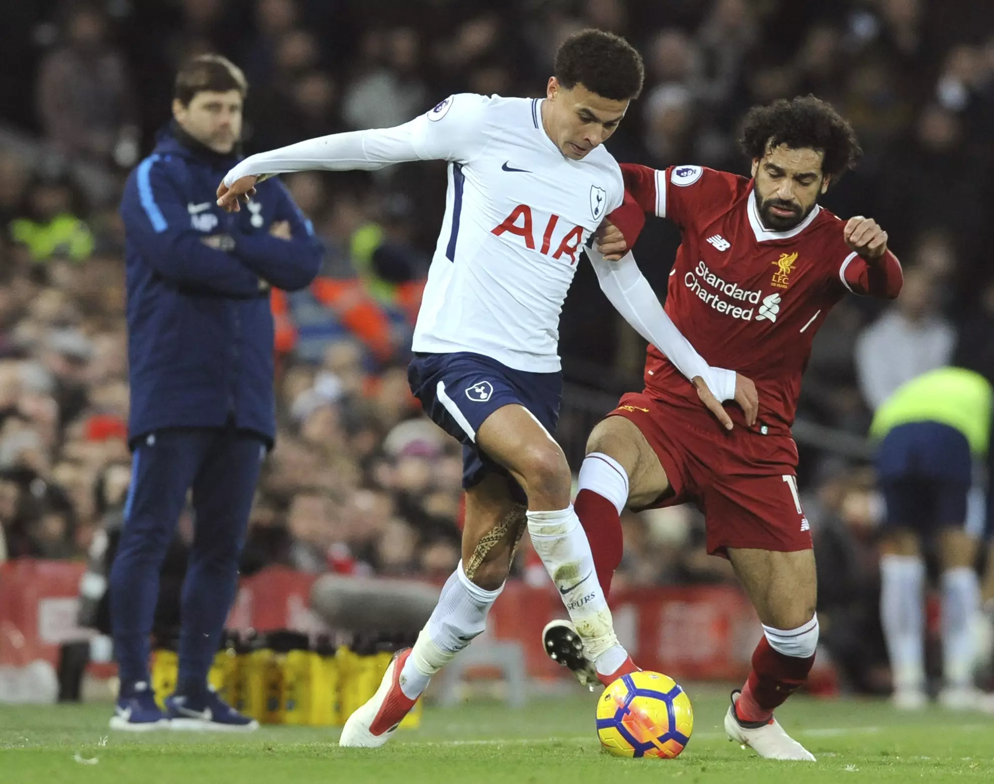 Alli in action for Spurs against Liverpool. Image: PA