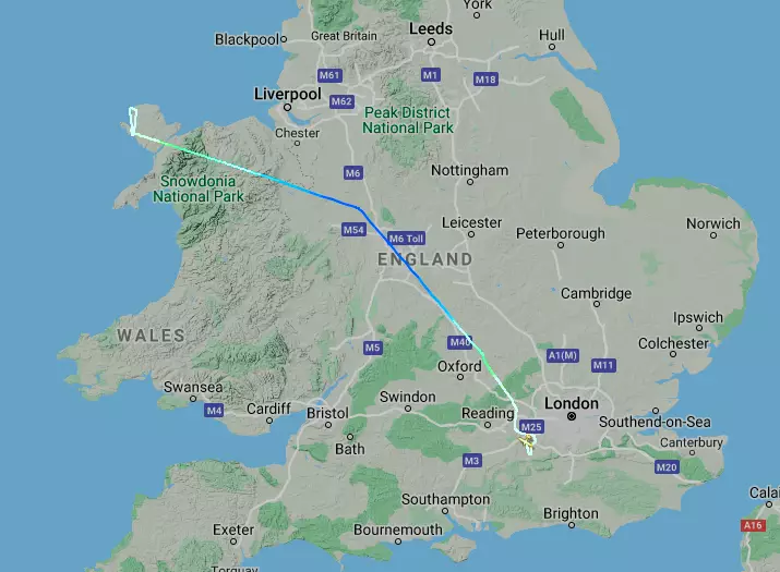 The pilot made a 290-mile trip from Surrey to Wales.