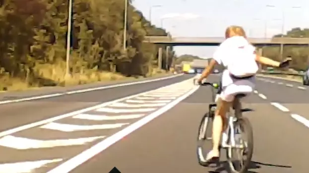 Terrifying Moment a Cyclist Crossed a Four-Lane Motorway Without a Helmet