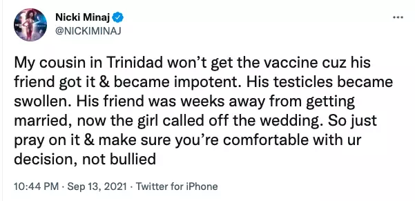 Nicki Minaj sparks major controversy with her tweet about the vaccine supposedly causing impotence. (