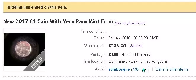 A £1 coin with this 'error' has sold for £205 on eBay.