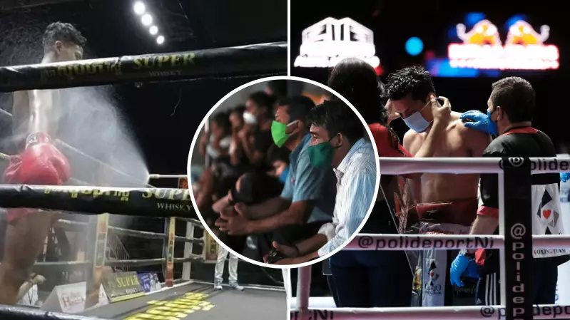 Fighters Sprayed With Disinfectant As Boxing Card Goes Ahead In Front Of 800 Fans