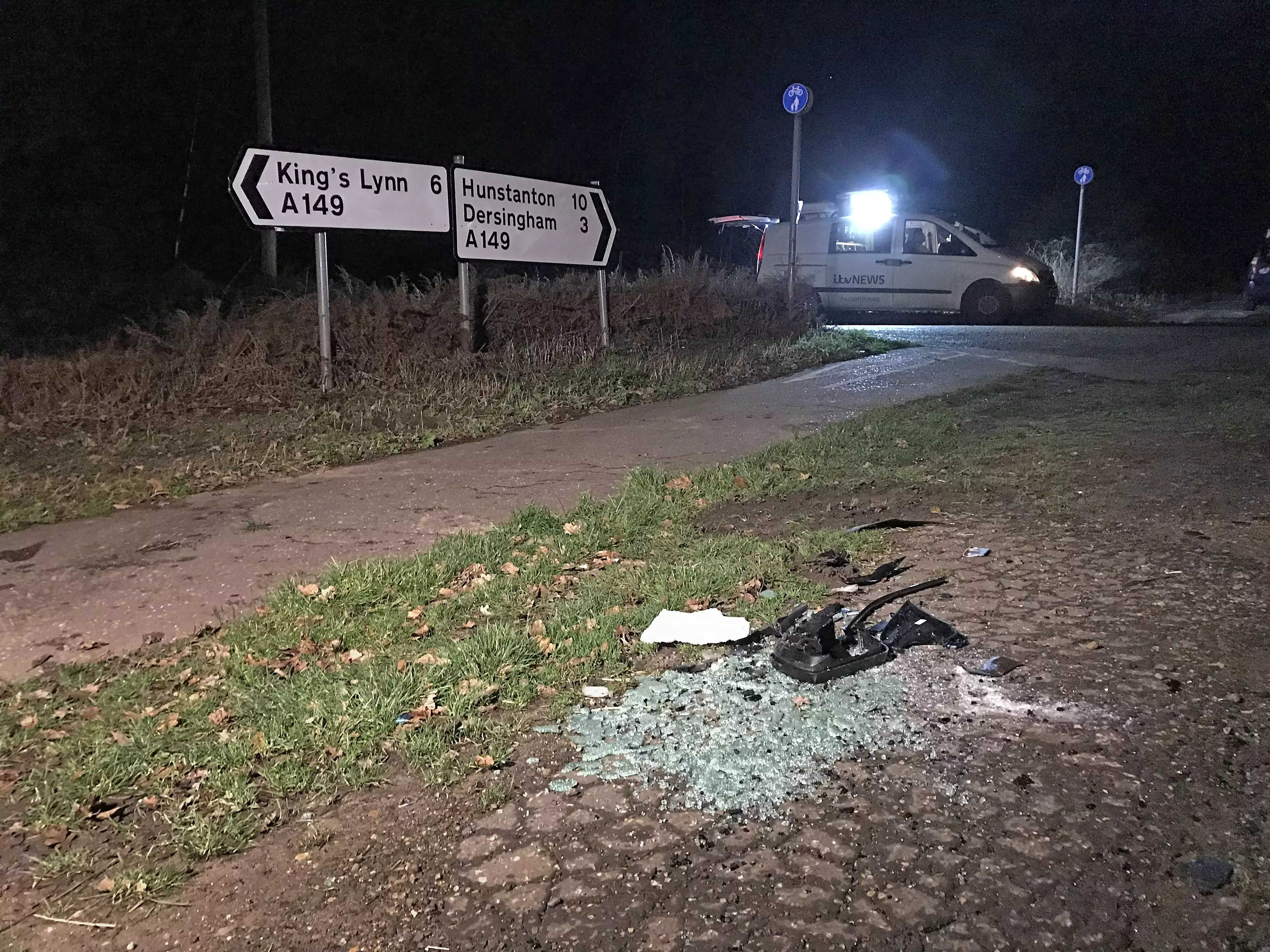 Debris on the road following Prince Philip's recent crash.