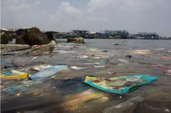 Plastic pollution in waterways.