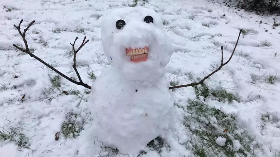 Mum In Stitches After Children Use Great-Grandma's Dentures To Build Creepy Snowman